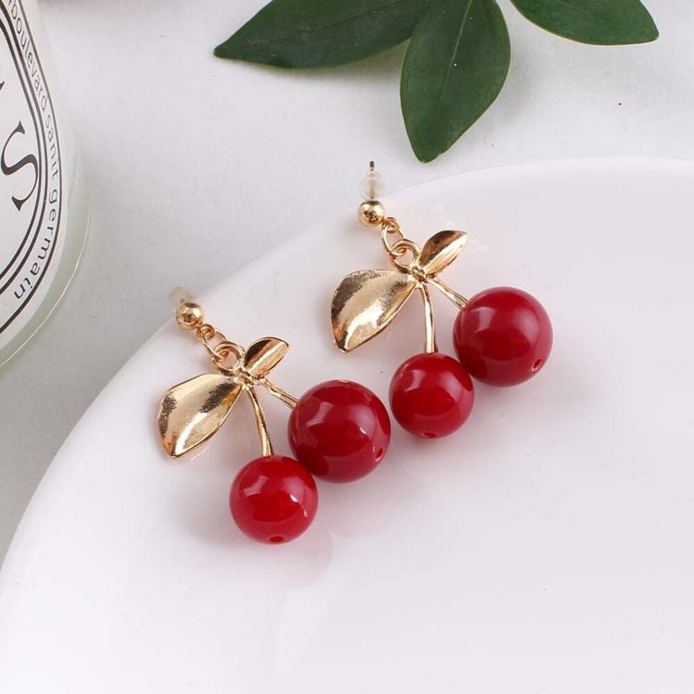 Red Gold Cherry Drop Earrings
